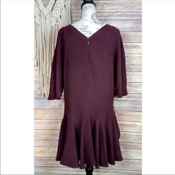 Revolve | Halston Heritage ‘Syrah’ Wine Scoop Neck 3/4 Sleeve Ruffle Mini Dress - Picture 5 of 8